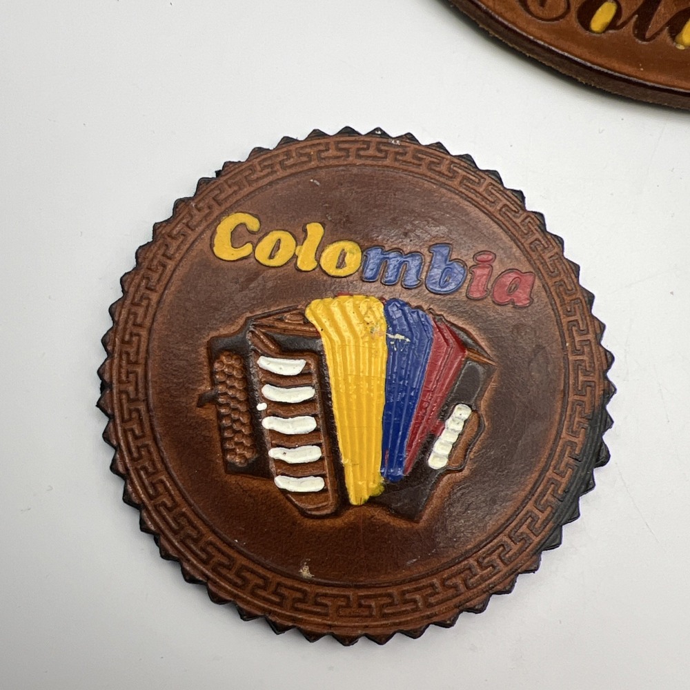 Vtg Coaster Set Leather Handmade Columbia Made - Picture 10 of 15